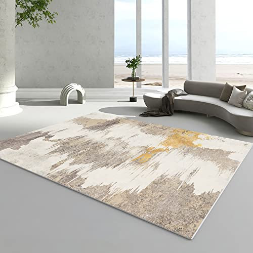 Teppich deko mädchenzimmer Teenager Gelber beige Abstrakter Graffiti-tinten-Ölgemälde-Entwurf Kinder Zimmer deko Teppich rutschfest 160x200cm