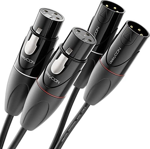 deleyCON 2m Dual XLR Audio Kabel - Studio Qualität - aus reinem OFC Kupfer (AWG24) - Mikrofonkabel mit EMI- und RFI-Unterdrückung - Metallverriegelung & Vergoldeten Kontakten - 3 Polig DMX
