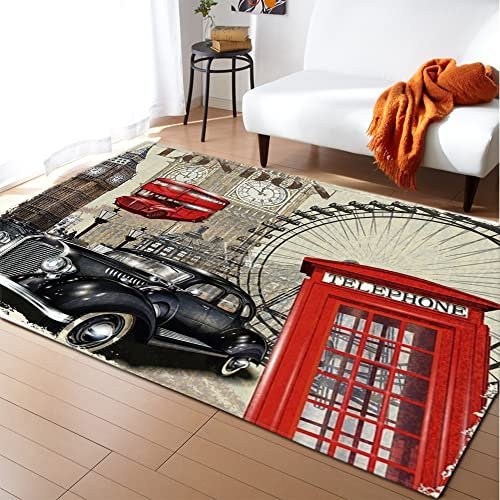 Mateju Tappeto Salotto Moderno, Torre Eiffel Stampa Tappeti Camera da Letto, Flanella rug Antiscivolo Lavabile per Salotto,Cucina,Bagno,Bambini Cameretta (100x120cm,Londra)