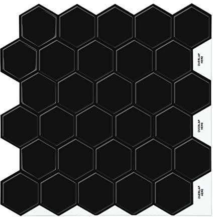 Piastrelle adesive per cucina, colore nero 3D, a mosaico esagonale, per cucina, bagno (30,5 x 30,5 cm, 10 pezzi)