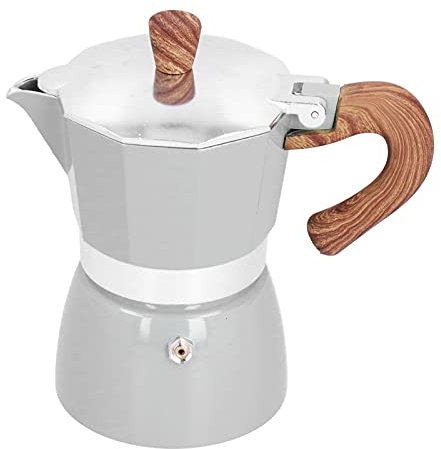 Caffettiera 3 Tazze Colorata, Caffettiera da Piano Cottura in Alluminio con Coperchio e Manico Anti Scottatura, Classica Caffettiera Non Adatta a Induzione (Argento)