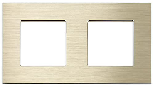 Luxus-Time Wippschalter Lichtschalter Steckdosen mit Aluminium Rahmen Unterputzdose UP Schuko Wipp Wandschalter Einbau Kippschalter Gold (2-Fach Rahmen Aluminium)