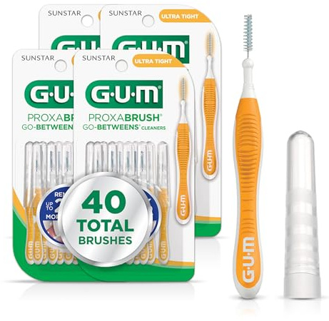 GUM Proxabrush Go-Betweens - Ultra Tight, Interdental Brushes for Tight Teeth, Dental Picks for Plaque Removal, Safe for Braces & Dental Devices, 10ct (4Pk)