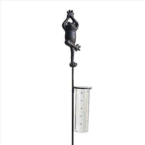 dio only for you Gartenstecker Frosch mit Regenmesser 97 cm, Metallstecker Blumenstecker Niederschlagsmesser mit Skala