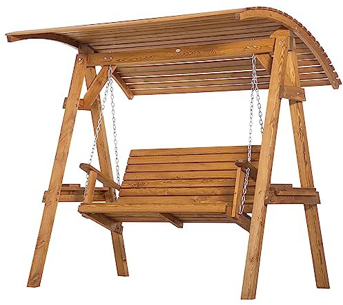 Outsunny 2 Seater Garden Swing Chair, Wooden Porch Swing Bench with Adjustable Canopy, Pine Wood Frame for Patio, Yard