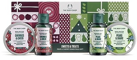 The Body Shop 4 Piece set Sweets Treats Pear and Cherry Essential Gift Body Butter 50ml Shower gel 60ml
