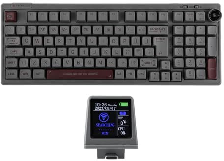EPOMAKER RT100 97 Tasten ISO(UK) Mechanische Gaming Tastatur mit Anpassbarem Mini TV, Dichtung, DREI Modi (BT5.0/2.4Ghz/USB-C), Hot Swappable Sockel, 5000mAh Akku (Grau, Sea Salt Silent)