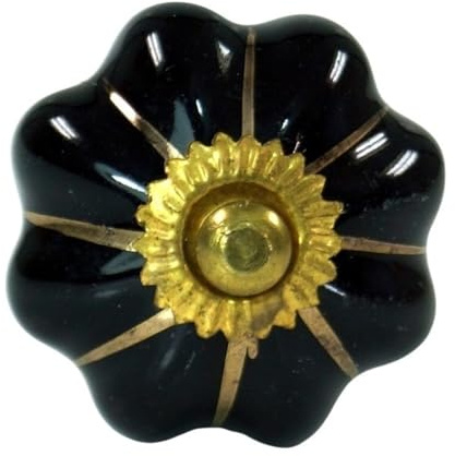 GURU SHOP 12`er Set Kleiner Möbelknopf Rose aus Keramik, Möbelknauf Möbelgriff, Schranktürknöpfe, Möbelknöpfe, Schubladengriff - Modell 5, 3x3x6 cm