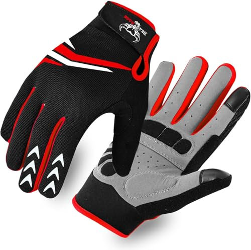 BEAST RAGE Vollfinger-Radhandschuhe mit Polsterung für Männer und Frauen, rutschfest, stoßdämpfend, atmungsaktiv, Touchscreen Mountainbike-Handschuhe für BMX, MTB-Rennen, Straßenrennen (ROT, XL)