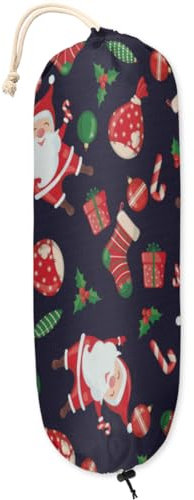 Socks Stars Candy Canes Tree Reusable Plastic Bag Holder Wall Mount Grocery Bag Holder Washable Large Plastic Bag Organizer Dispenser for Home Kitchen Pantry Decor