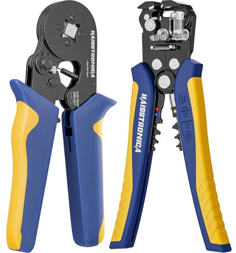 haisstronica Kit de herramientas de prensado de virola AWG 24-10 pelacables automático con crimpadora de alambre AWG 23-7 para conectores de virola