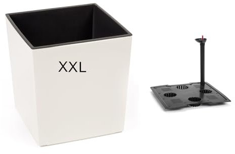 MELTOM Blumenkübel mit Bewässerungssystem aus Kunststoff in Hochglanz Pflanzkübel Blumentopf (Creme, XXL)