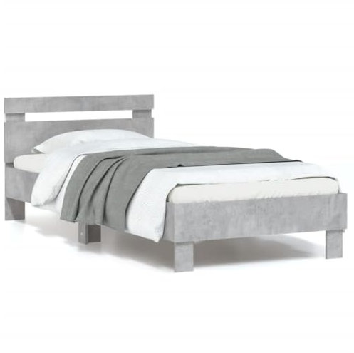 vidaXL Cadre de Lit Tête de Lit et Lumières LED, Lit Simple avec Sommier à Lattes, Lit Adulte, Meuble de Chambre, Moderne, Gris Béton 90x200 cm