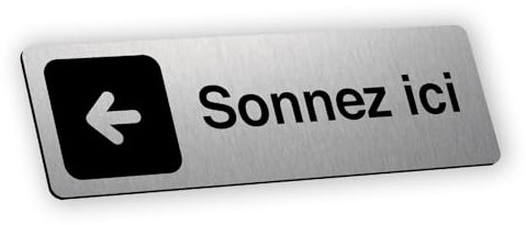 Delta-SIGNALETIC.COM Selbstklebendes graviertes Namensschild Ring Hier Links Pfeil gebürstetes Aluminium Format 12x3,7 cm
