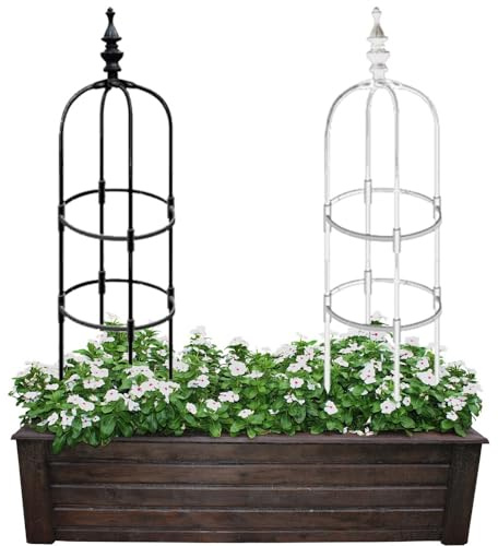 Obélisque De Jardin De 60cm 90cm 120cm 150cm 180cm pour Les Plantes Grimpantes, Tour Treillis Métallique Résistant À La Rouille pour Le Rosier, Noir/Blanc (Color : Blanc, Size : 28x150cm/11x59in)