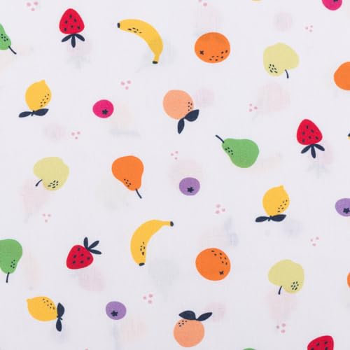 SCHÖNER LEBEN. Baumwollstoff Popeline Stoff Früchte Apfel Beeren weiß bunt 1,45m Br.