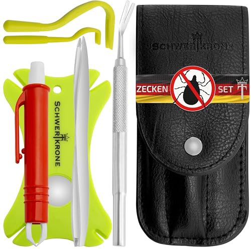 Schwertkrone® Zeckenzange 6er Set [Premium Edelstahl] - Zeckenzange für Hunde, Katze & Mensch - Zeckenpinzette Mensch & Tier - Zeckenhaken für Hunde - Zeckenzange Kinder - Zeckenset 6-teilig