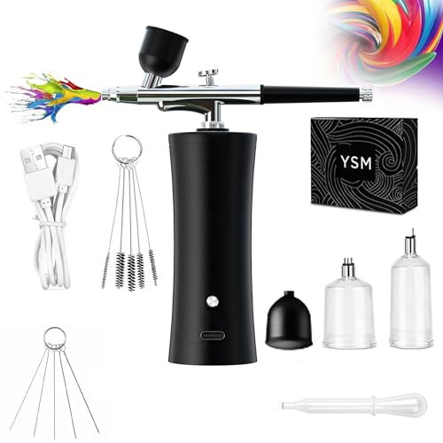 Peinture Aerographe Kit Complet: Airbrush Ongle Portable Rechargeable Kit Aérographe avec Compresseur pour L'Hydratation de la Peau, Décoration de Gâteaux, Peinture Modèle, Tatouage, Nail Art