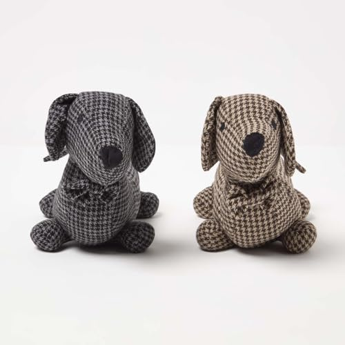 HOMESCAPES Cale Porte Chien Gris et Marron, Lot de 2 Bloque Porte décoratif en Tissu