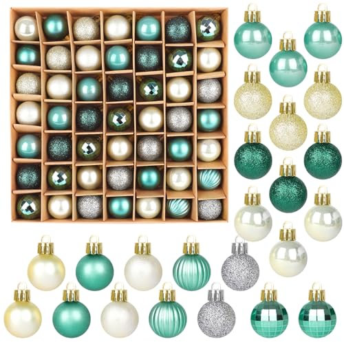 SULOLI Mini Christmas Tree Baubles,49PCS Mini Shatterproof Decorative Hanging Ornaments Balls Christmas Tree Decor(Green)