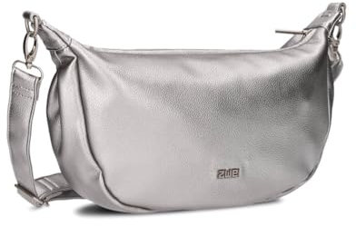 Zwei Damen Handtasche Mademoiselle.M M70 Moon-Bag 4 Liter Trend-Tasche in Halbmond-Form vielseitig als Bauchtasche Crossbody-Bag Abendtasche Umhängetasche zu tragen (silver)