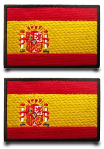 2 Stück Spanien Flagge Patch Abnehmbare Aufnäher mit Stickerei Lustige Patch Applikation für Baseballkappe Rucksäcke Draussen Jacke Weste Hundegeschirr Kleidung Taschen Jeans