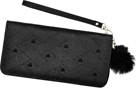 AdiStylinno Geldbeutel Damen, Große Kapazität Geldbörse mit Reißverschluss Leder Portemonnaie Mode Kreditkartenetui mit Abnehmbarem Handgelenkriemen und Niedlichem Pompom(Schwarz)