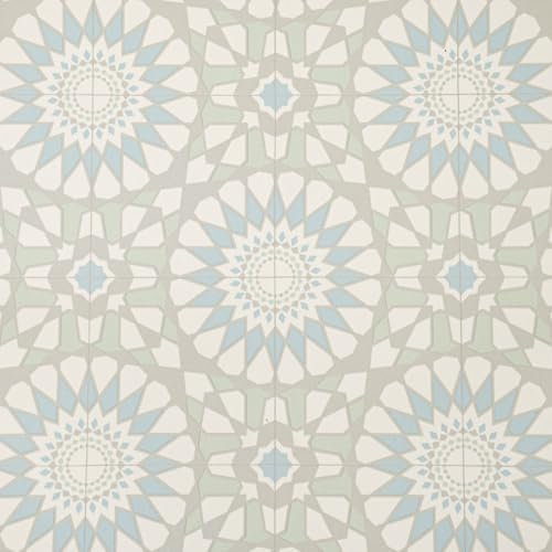 Green Rossette Tiles Magic Vinyl Flooring 2.8mm Thick Lino Roll Bathroom Kitchen (4m Wide x 6m Long)