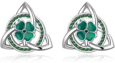 EVER FAITH Kleeblatt Ohrringe St. Patrick's Day Lucky Four Leaf Clover Ohrstecker, grün Cubic Zirkonia keltischen Knoten Kreis Kleeblätter Ohrring Irish Holiday Schmuck Geschenk für Damen