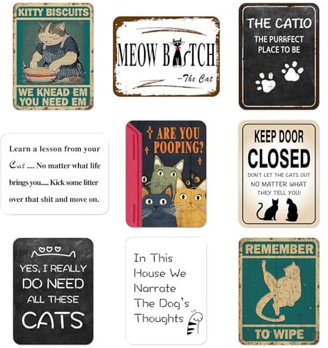 WERNNSAI Cartelli artistici da parete a forma di gatto, 9 pezzi, divertenti decorazioni da parete con gattini, poster senza cornice, simpatici cartelli per decorare la casa, il soggiorno, il bagno, il