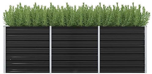 Myheimly Hochbeet Pflanzkübel Pflanzbeet Gemüsebeet Gartenbeet Frühbeet Blumenkasten Pflanzkasten Garten Verzinkter Stahl Anthrazit 240 x 80 x 77 cm