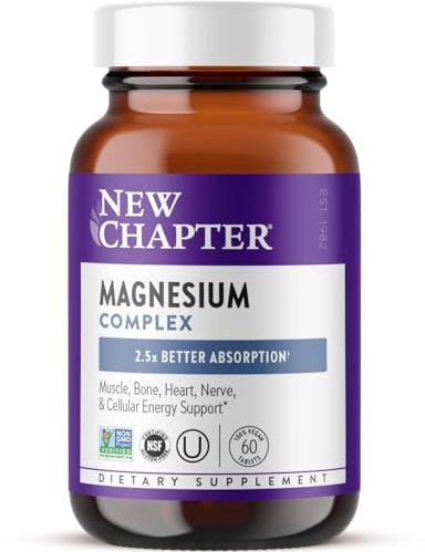 New Chapter Magnesium Complex Supplement, 325mg with Magnesium Glycinate + Sea-Sourced + Fermented Forms for Heart, Bone, Nerve, Muscle & Cellular Energy, 100% Vegan, 60 Tablets