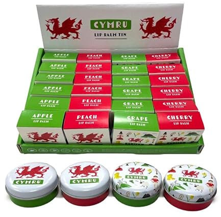 Puckator Wales Welsh Cymru Lip Balm in a Tin - Lip Care Stick Balms Chapstick Holiday Essentials For Women Family - Lipbalm Moisturiser Exfoliator Cream - Pretty Cute Lip Blam Bam