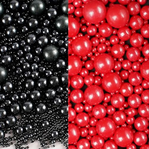 Lozadia 100g Edible Sprinkles Metalic Pearl Sprinkles Of Pearl Sugar Cake Sprinkles, Edible Cake Decorations, Sugar Balls for Cupcake Cakes Sprinkle On Birthday Wedding Party (Black Red)