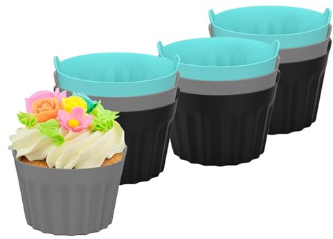 JasCherry Stampi per Muffin in Silicone Riutilizzabili, 9 Pezzi Antiaderenti Stampi Uova Friggitrice Ad Aria, Pirottini per Friggitrice ad Aria, Coppette Cupcake, Friggitrice ad Aria Teglia