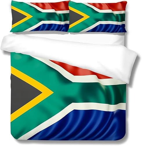 ZZTBQ Flagge Bettwäsche-Set für Kinder 135x200 2teilig Südafrika Flagge Kinderbettwäsche 1 Bettbezug 135x200 cm + 1 Kissenbezüge 80X80 cm, Blau Grün Gelb Grau Rot Kinder Bettwäsche-Sets