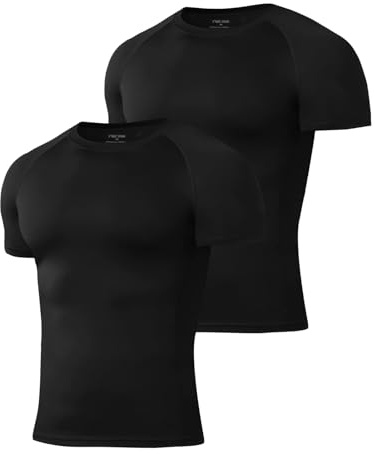 Niksa 2Packs Compression Tops for Men Short Sleeve Mens Running T-Shirts Mesh Design Quick Dry Base Layer Shirts for Gym Sports Fitness Workout Cycling,Training, Black,XXL
