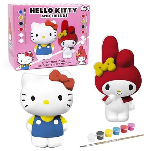 abeec Hello Kitty and Friends Paint Your Own Set – Includes Hello Kitty and My Melody Figurines, 12 Vibrant Paints, and 2 Brushes – Ideal Arts and Crafts Kit for Girls – Perfect Hello Kitty Gift