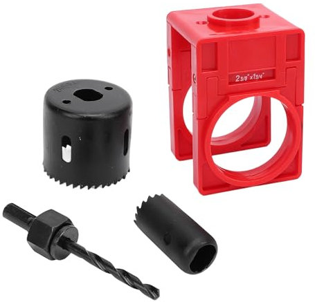LOCADENCE Door Lock Installation Kit, Door Lock Jig with Adjustable Guide Template Ball Type Lock Hole Saw and Shaft, Door Lock Hole Saw Set for 1-3/8 to 1-3/4 Inch Doors (Red)