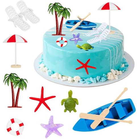 Hawaiisch Strand Torten Dekoration, Strand-Mikrolandschaft, Hawaiianische Partydekorationen, Miniaturdekorationen, für Hawaiisch Thema Geburtstag Hochzeit Party Dekoration Zubehör