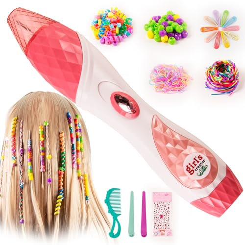 BESCOST DIY Haarflechtmaschine mit Haarperlen – Haarschmuck Mädchen 6-12 Jahre, Kinder Haarschmuck Set für kreative Frisuren, Mädchen Geschenke für 6 7 8 9 10 Jahren