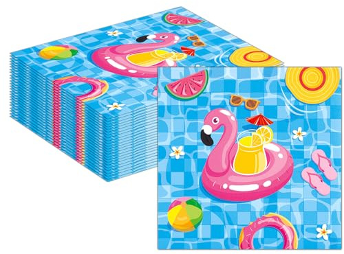 MORAINJAY 40 Stück Poolparty Servietten, 33x33cm Pool Papierservietten Sommer Geburtstags Deko, Kinder Mädchen Jungen Tischdeko