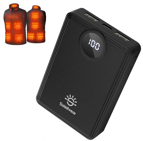 Soleilwear Power Bank for Heated Vest 12000mAh/5V, Portable Charger Battery Pack with 1 Type-C Input and 2 USB Output, Compatible with 5V USB Port Heated Clothes and Electronic Devices, TSA Friendly
