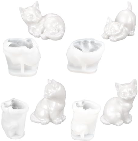 Ideen mit Herz | Moldes de silicona de gatos | Set de 4 | Figuras de gatos para moldear tú mismo | DIY | Molde para fundir en epoxi, yeso, hormigón, cera o jabón | Apto para alimentos