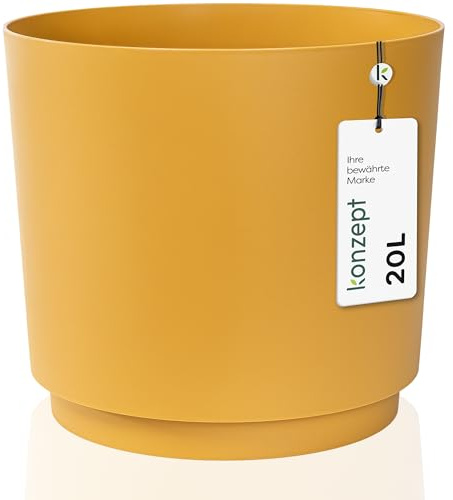 KONZEPT Blumentopf 32,5 cm - großer Übertopf aus Kunststoff für Zimmerpflanzen, modern und wetterfest, für Innen und Außen, Gelb
