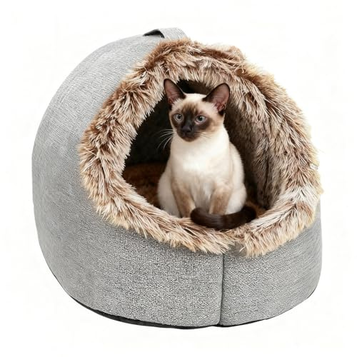 Huvqianu Katzenhaus Bett - Weiches Nest Mit Tragegriff | Katzenhöhle Bett Warmes Haus - Für Kleine Mittlere Kätzchen Hund Schlafen Winter Innen Schlafzimmer Wohnzimmer Balkon Zuhause Wohnung