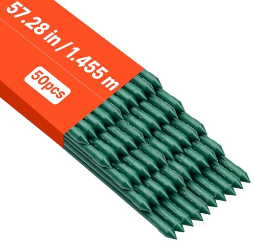VEVOR Tuteur Plante 1,45 m Tuteur Plante Grimpante 50 PCS Tuteurs à Tomates Jardin pour Soutien Plantes Grimpantes Légumes Extérieur, Métal Recouvert Plastique Extrémité Pointue Picots Antidérapants