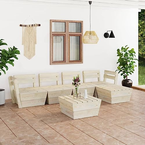 Mandloder 6-TLG. Garten-Paletten-Lounge-Set, imprägniertes Fichtenholz, modulares Design, Outdoor-Möbel für Terrasse, Balkon, Garten, langlebiges Holz-Sofa-Set