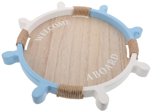 Vassoio in Legno a Timone Stile Nautico per Frutta e Decor | Finitura Levigata a Mano, Dettagli Incisi, per Feste e Angolo Caffè, Estetica Mediterranea e Costiera
