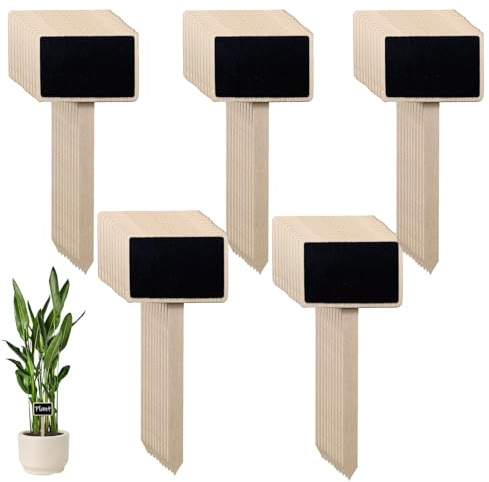 50PCS Wooden Vegetable Plant Label, T-Type Slate Garden Markers | Small Blackboard Plant Labels, for Outdoor Plants, DIY Plant Name Sticks, Wooden Flower Tags